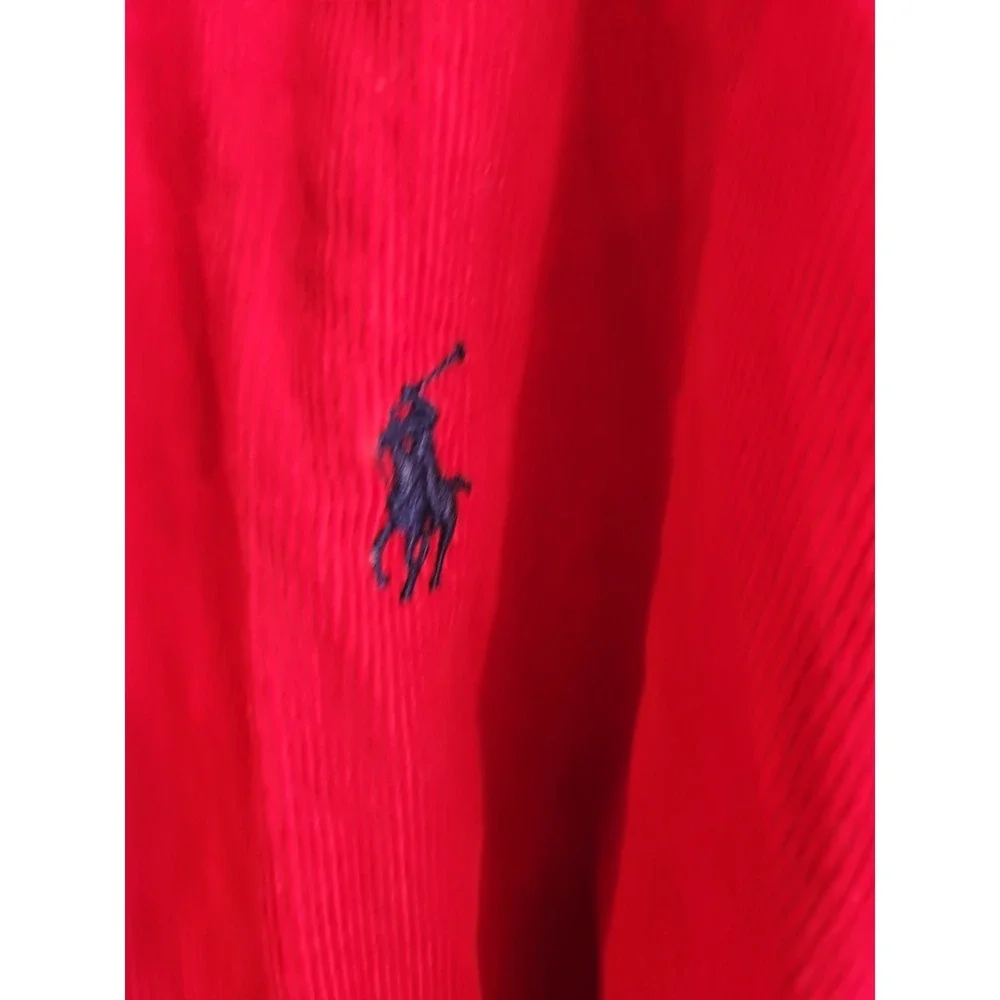 RALPH LAUREN Boys' Corduroy Button Down Shirt Small (8/10) Red LS Pony Logo